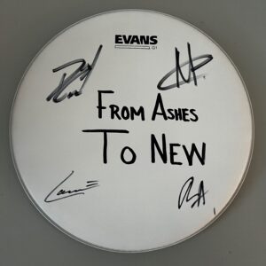 White drumhead signed by members of From Ashes to New