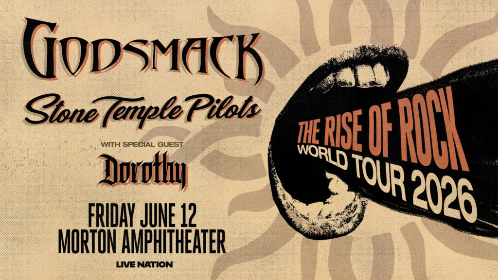 Concert announcement for Godsmack 2026 at Morton Amphitheater sized for the homepage.